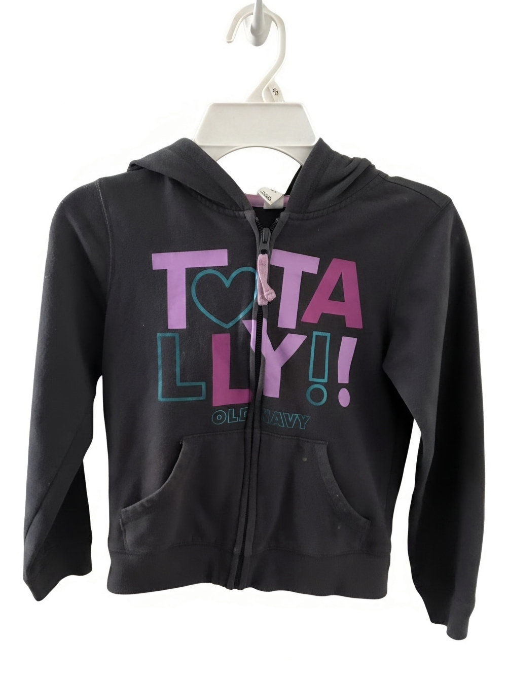 Old Navy Kids' Black Zip-Up Hoodie with Pink & Teal Graphic